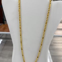 24kt Pure Gold Heavy Solid Classic Chinese Bead Box Chain 26 Inches