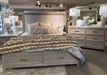 Need to sell ASAP. Brand new inbox Walker furniture Queen storage bed, dresser no mirror and night stand