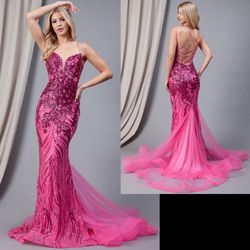 New With Tags Fuchsia Sequin Prom Dress & Formal Dress $215