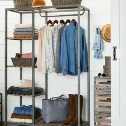 Gray Wood and Metal Garment Rack