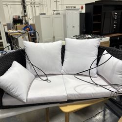 New Assembled. Bench Swings for Outside, Porch Swing with Wicker Frame & Cushion