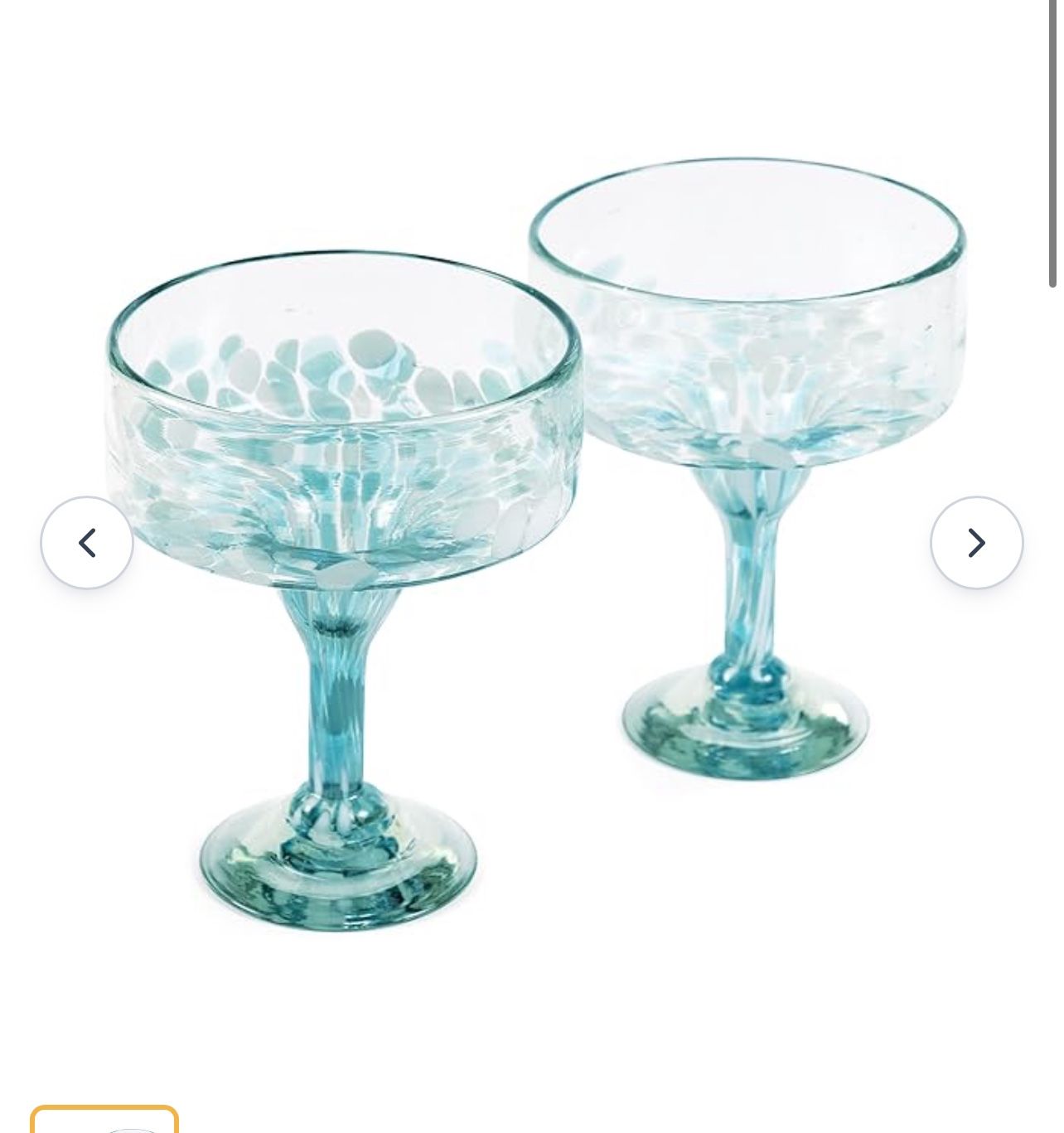 16 oz Hand Blown Mexican Margarita Glasses Set of 4 Ocean Blue Confetti