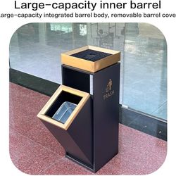 Trash Can with Ashtray, Stainless Steel Vertical Cigarette Butt Collection Box,