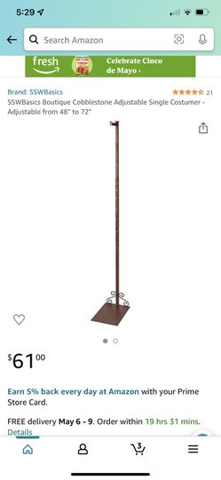 4.5 out of 5 stars21 Reviews SSWBasics Boutique Cobblestone Adjustable Single Costumer - Adjustable from 48" to 72