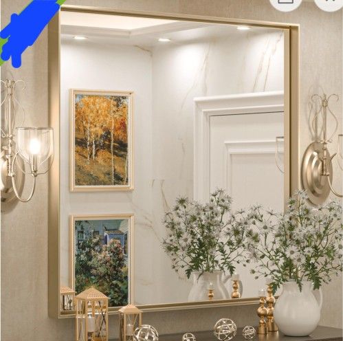 New Keonjinn Brushed Gold Bathroom Mirror Rectangular 36"L x 36"W