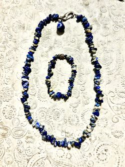 Imported Lapis Lazuli Chip Beaded Jewelry Set Necklace + Bracelet