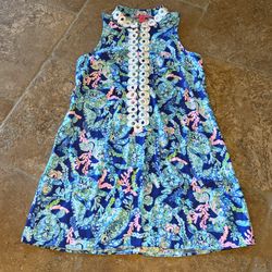 LILLY PULITZER Jane Shift “Corsica Blue Turtle Villa” Print Dress Size 2