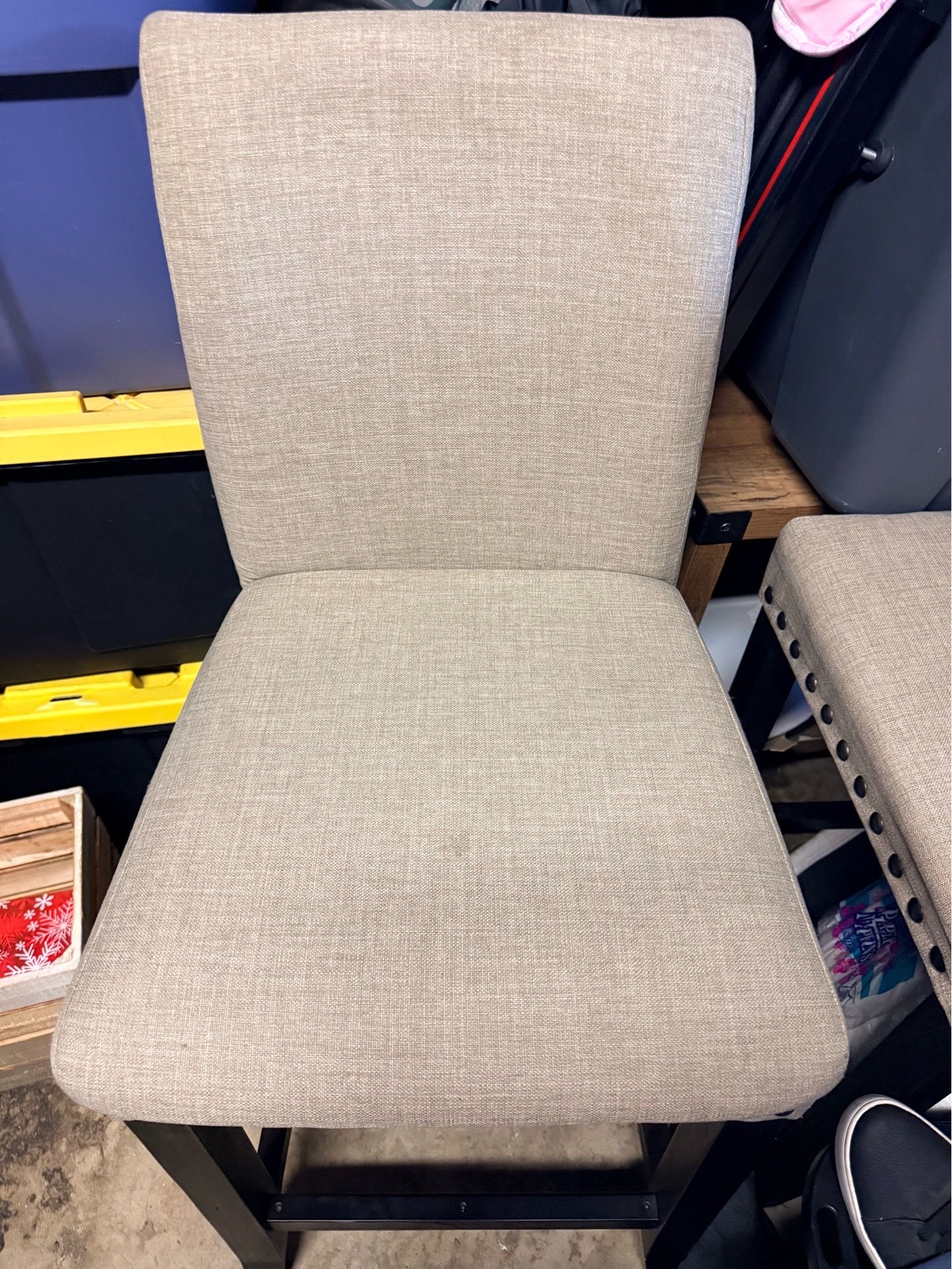 Used Pollie Brown + Grey Fabric Farmhouse Upholstered Dining Side Chair with Back | Armless