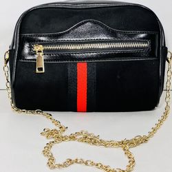 Beautiful wide faux leather and suede crossbody purse with gold chain