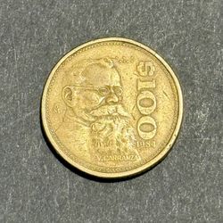 1984. 100 Mexican Peso coin Venustiano Carranza