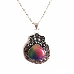 Rainbow solar quartz pendant on 20" sterling silver necklace new