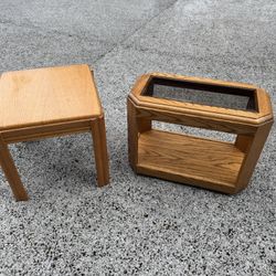 Mismatched Oak Side Tables Plant Stands