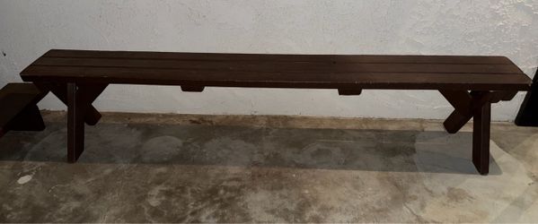 Dark Brown Wood Picnic Table with 2 Benches
