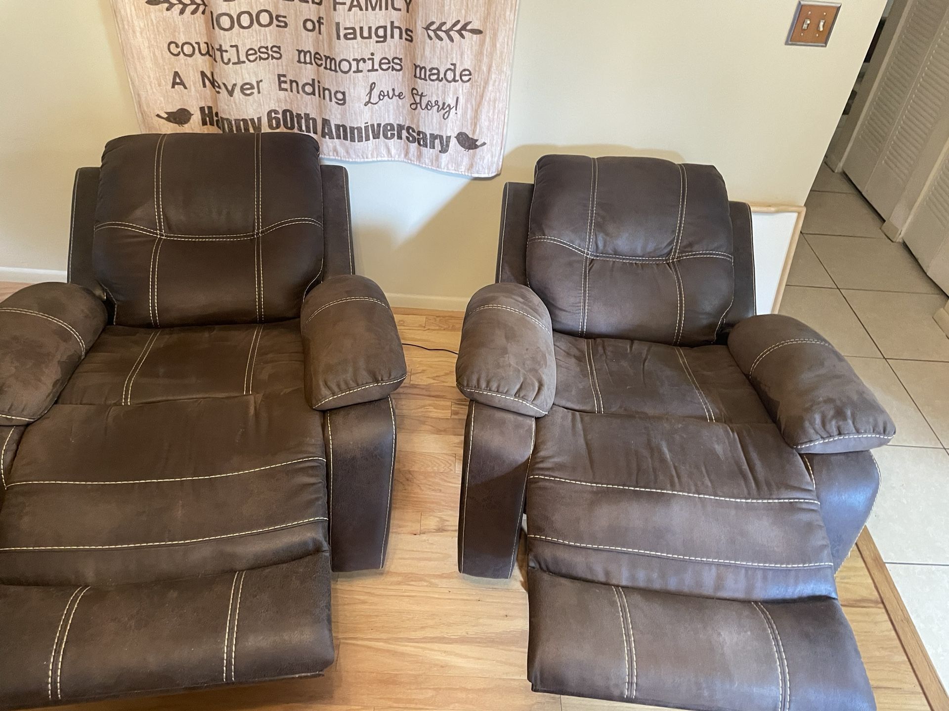 2 Brown Electric Recliners
