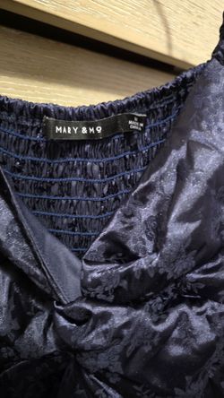 Mary & Mo Navy Floral Satin Top Size M