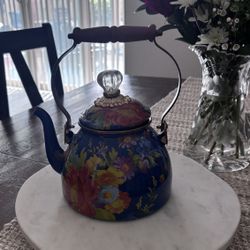 MacKenzie-Childs Flower Market Blue Enamel Tea Kettle• Designer•Read Description