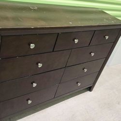 Dark Wood 9-Drawer Dresser + Matching Mirror