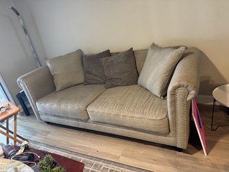 Falan Sofa Tan Bridge Upholstery Nailhead Trim