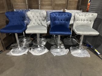 Gray/ Navy Blue Barstools, Adjustable Height Bar Stools with Nailhead Trim Velvet Barstools $40 Each