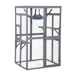 Catio Outdoor Cat Enclosure Window Access with Hammock Grey