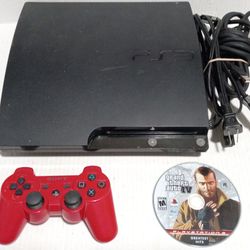 Playstation 3 PS3 Slim Console With Controller And Game. Works 