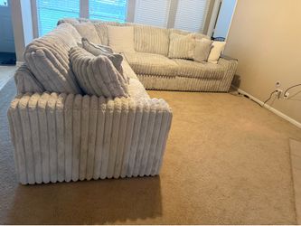 Light Gray Fabric Sectional Sofa, Contemporary, Seats 6+, Cushions, High Back