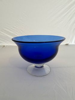 Vintage cobalt blue glass pedestal bowl
