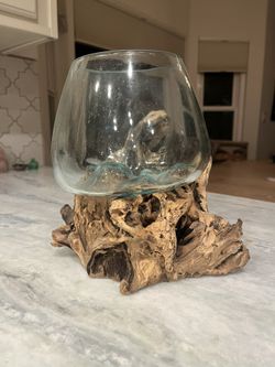 Hand blown glass bowl on Driftwood