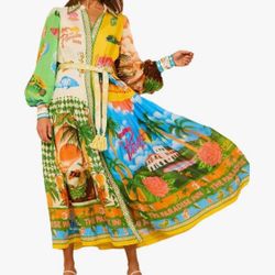 Women's Casual Loose Maxi Dress Trendy Color Block Long Sleeve Shirt Dress Flowing Hawaiian, The paradise inn Dress. Size: S