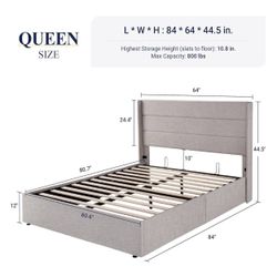 Queen Size Storage Bed with Plush Memory Foam Mattress – Like New