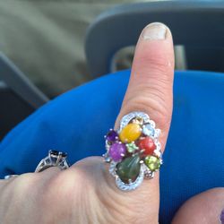Sterling Silver Multi Jade Ring