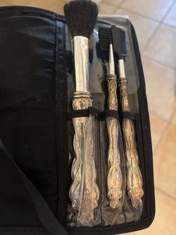 Ornate Silver-Tone Makeup Brush Set