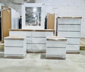 Dresser, chest of drawers, and two nightstands