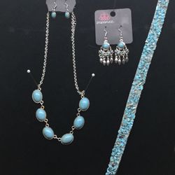 Turquoise Neckless, Turquoise Earrings, Crashed Turquoise Neck Band Or Bracelet 