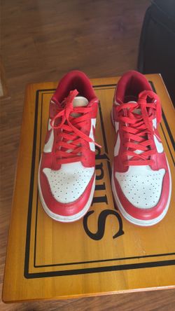 Nike shoes red and white dunks
