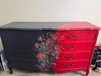 Custom Red and Black French Provincial Gothic Dresser