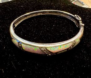 6.5” Sterling Silver, White Topaz, & Lab Created Fire Opal Bracelet 25.7g