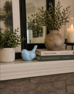 Mini Light Blue Ceramic Bird | Farmhouse Cottagecore Shelf Decor