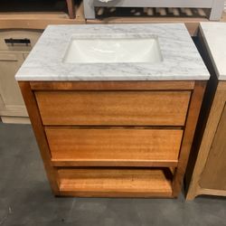 30” Brown Solid Wood Bathroom Vanity With Marble Top (V1269)