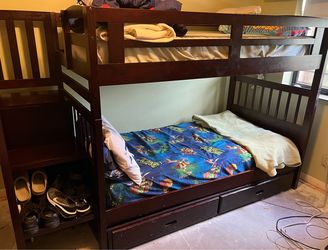 Twin-over-Twin Solid Wood Bunk Bed with Storage Drawers