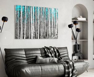 Cyan Blue Aspen Forest Print Glass Backsplash / Canvas Wall Art (30” x 16”)