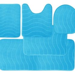 5-Piece Bathroom Rug Set - Memory Foam Bath Mats, Non-Slip, Ultra-Soft, Water Absorbent, Machine Washable Blue
