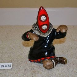 C. S. JOHNSON 1962 (ALASKAN) INUIT MASKED DANCER FIGURING FIGURINE 