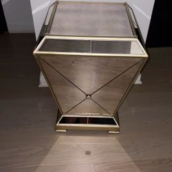 1980s Large Neo-Classical Style Mirror & Brass Pedestals or Side Tables 