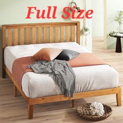 Full Size Wood Platform Bed Frame with headboard / Solid Wood Rustic Pine