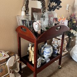Vintage Cherrywood Rolling Bar Cart