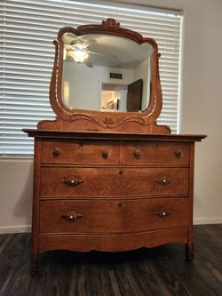 Rare Antique Bird's Eye Maple Wood Dresser