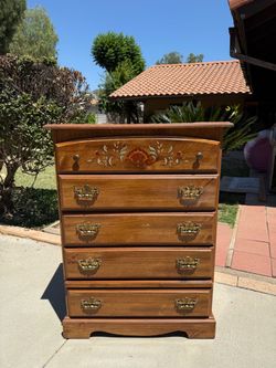 Vintage Solid Wood 5-Drawer  Chest with Floral Stencil (Read Description)