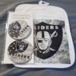 3 Sets of Raider Coasters and Potholder