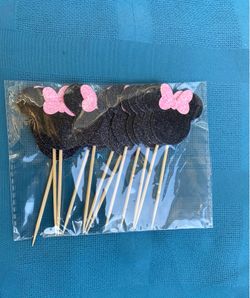 Minnie Mouse Cupcake Toppers Black and Pink 24 pcs